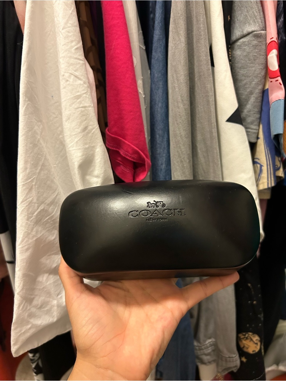 Coach Black Leather Eyewear Case with Embossed Logo